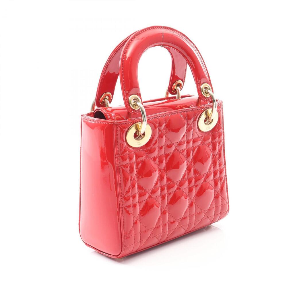 Dior Cannage Patent Vernis Handbag Red Leather Lady